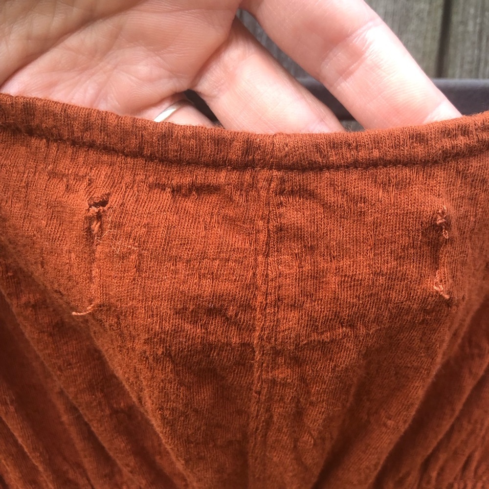 FP Beach Celia Mini Dress Size L Brown Rust Long Dolman Sleeves Gauzy Pockets - Picture 16 of 16